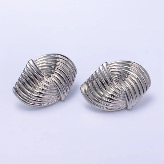 Double Curved Puffed Lined Geometric Stud Earrings