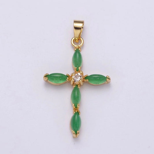 Dainty Green Jade Cross Pendant